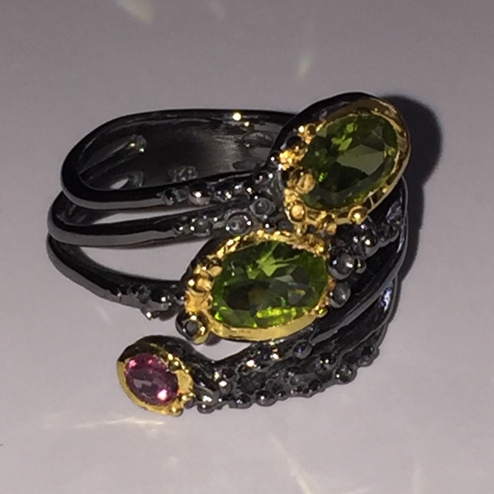 Natural Peridot Garnet Ring Sz 7.75